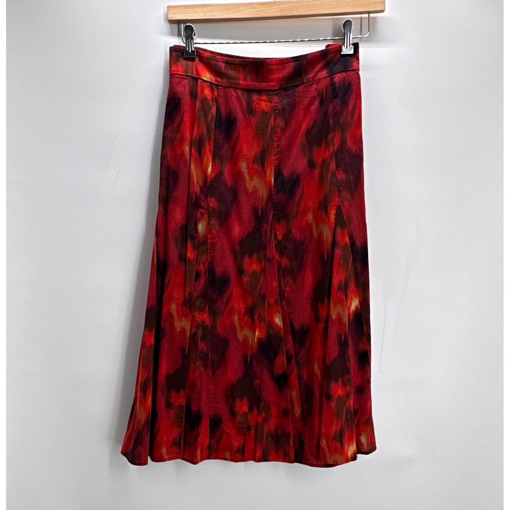 Coldwater Creek Womens XL Red Black Abstract Cotton Twill A-Line Midi Skirt